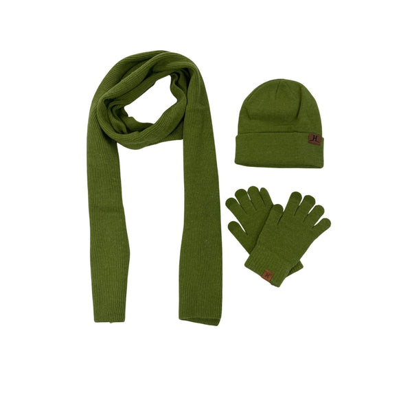 H Women’s Green Knit Winter Set - Hat Scarf & Gloves - New