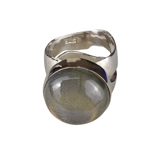 Sterling Silver Women’s Labradorite Oval Cabochon Ring 925 Unique Design Size 5