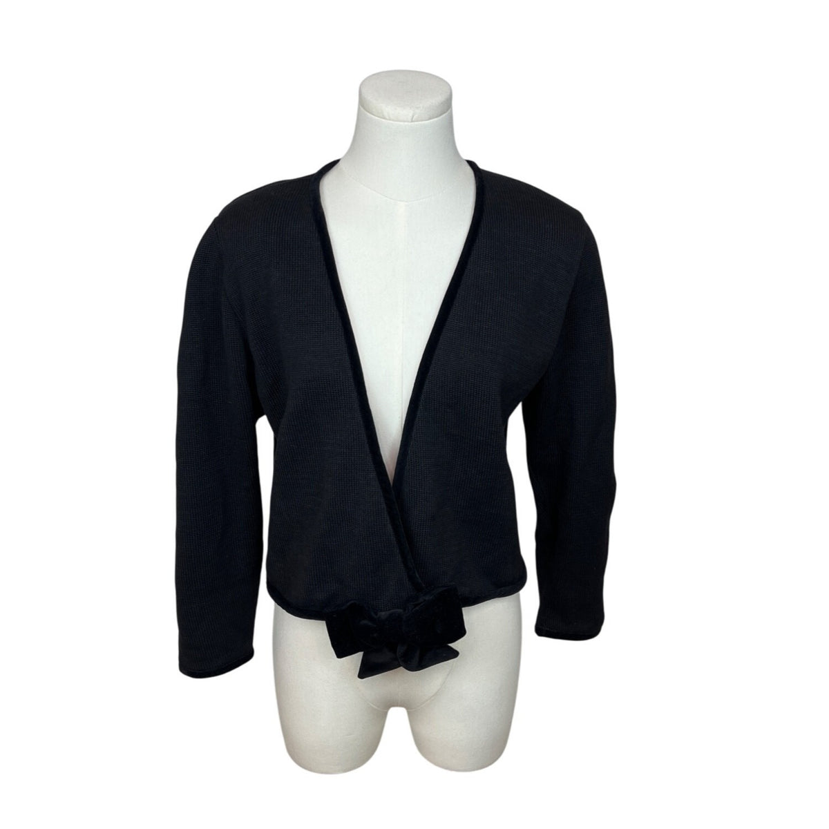 Vintage Cullinane Black Cardigan Sweater with Velvet Bow Detail Sz S