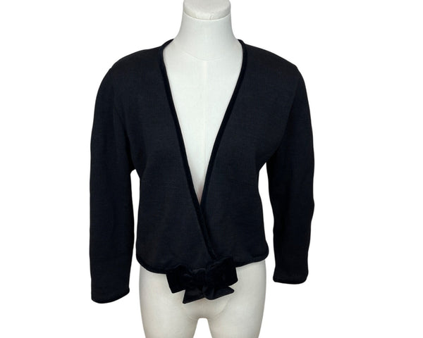 Vintage Cullinane Black Cardigan Sweater with Velvet Bow Detail Sz S