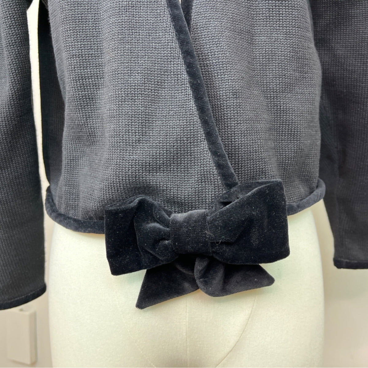 Vintage Cullinane Black Cardigan Sweater with Velvet Bow Detail Sz S