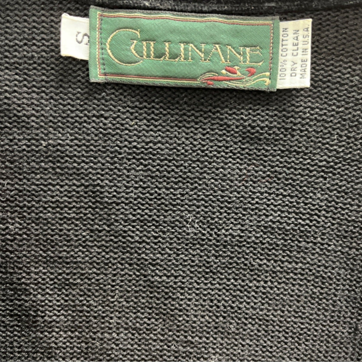 Vintage Cullinane Black Cardigan Sweater with Velvet Bow Detail Sz S