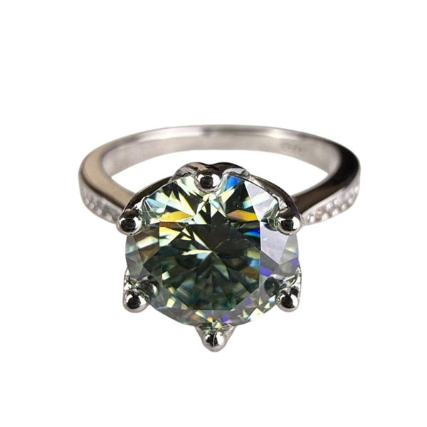 Sterling Silver Womens Iridescent Round Stone Ring Size 6 Sparkling Vintage Design