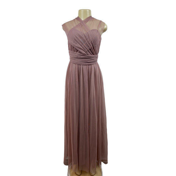 Birdy Grey Women's Dusty Rose Tulle Maxi Dress With Wrap Sleeves Size XS