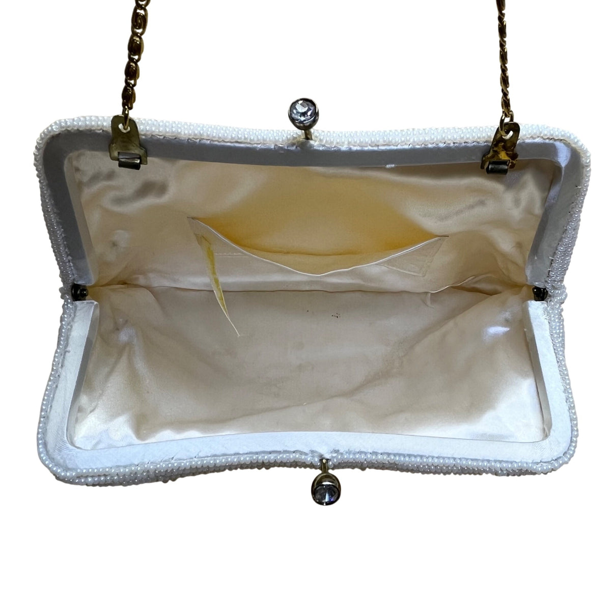 Vintage Safco Bag White Beaded With Chain Handle & Kiss Lock Clutch Size S