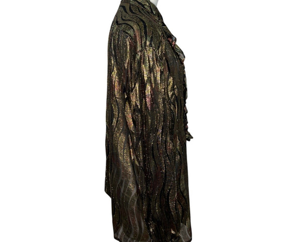 Vintage Escada By Margaretha Ley Metallic Blouse With Ruffle Detail Size 42