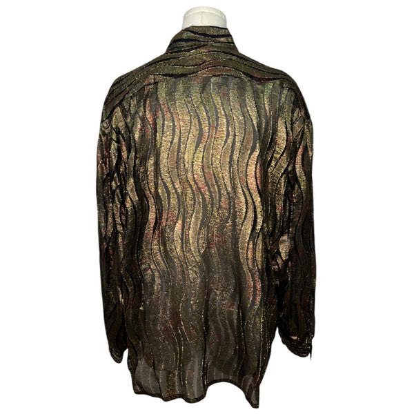 Vintage Escada By Margaretha Ley Metallic Blouse With Ruffle Detail Size 42