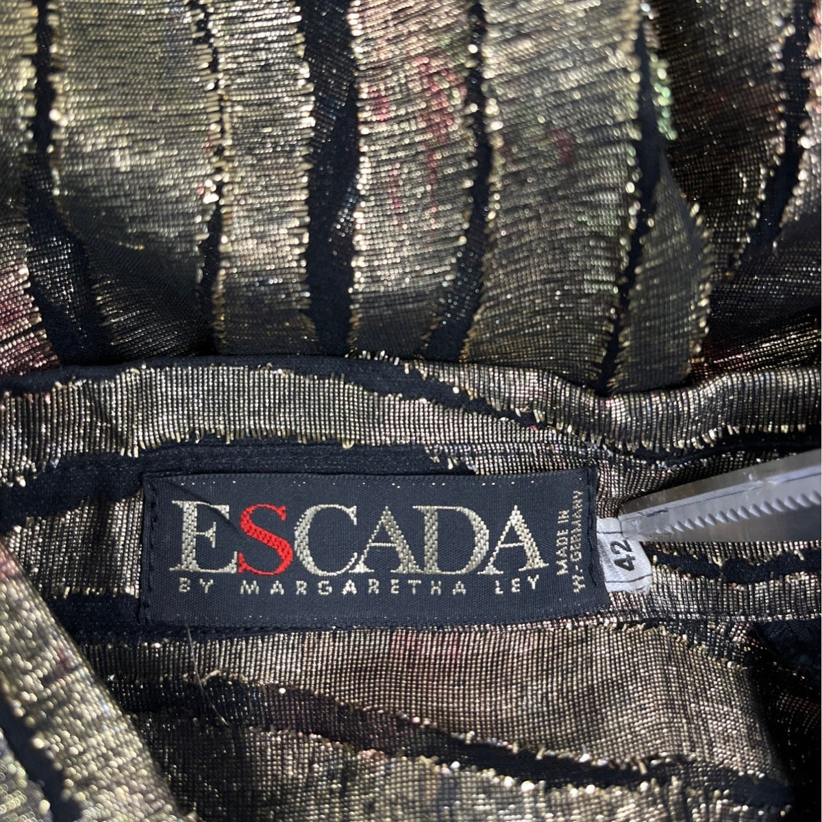 Vintage Escada By Margaretha Ley Metallic Blouse With Ruffle Detail Size 42