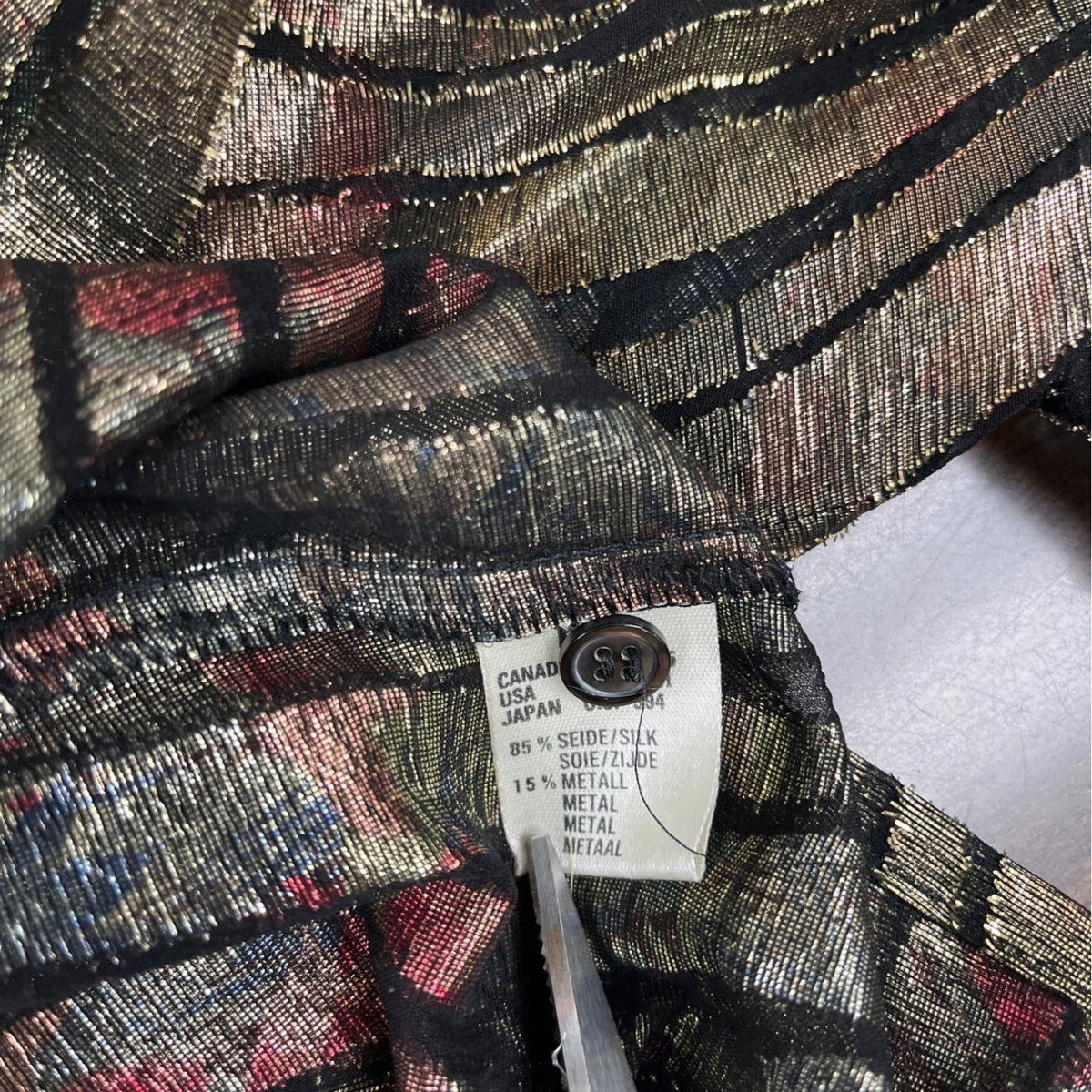 Vintage Escada By Margaretha Ley Metallic Blouse With Ruffle Detail Size 42