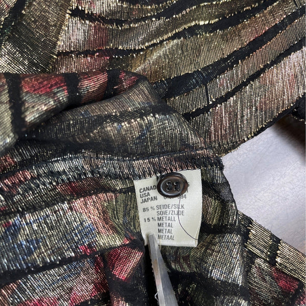 Vintage Escada By Margaretha Ley Metallic Blouse With Ruffle Detail Size 42