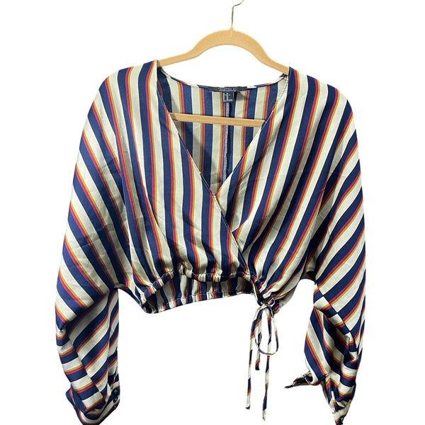 Forever 21 Womens Multicolor Striped Long Sleeve Tie-Waist Crop Top XS