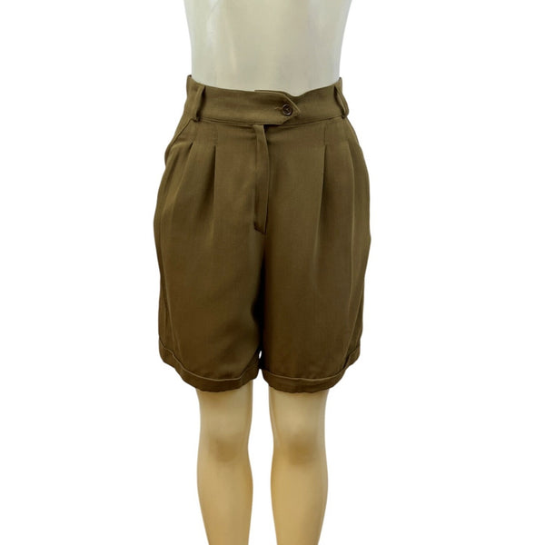 MaxMara High-Waisted Pleated Women’s Brown Shorts Button Zip Closure Sz 4
