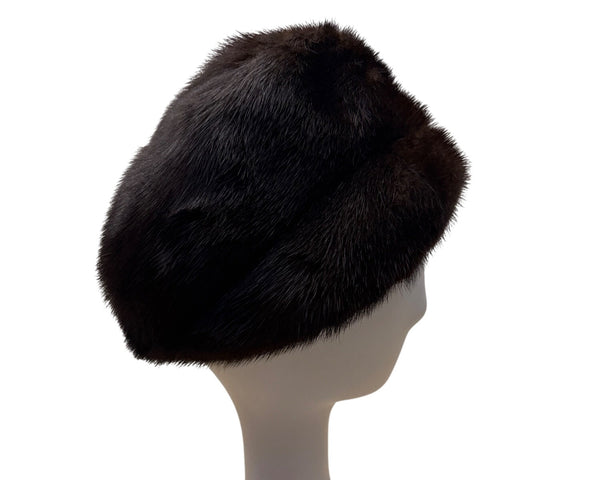 Vintage Amrose New York Brown Mink Fur Hat Satin Lining 22" Circ Winter Fashion
