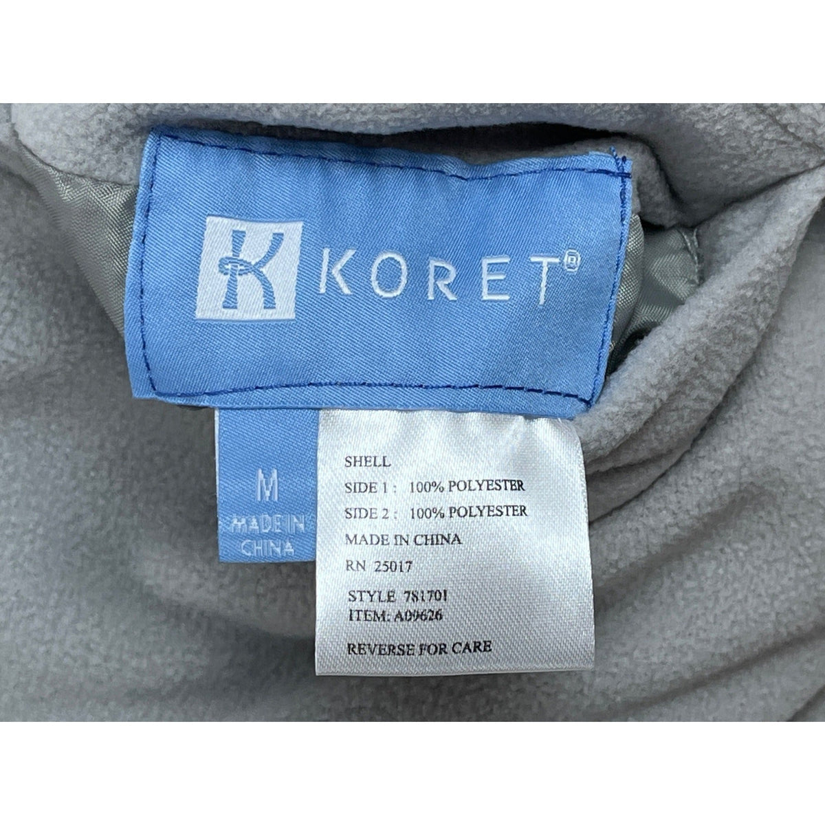Koret Womens Medium Gray Full-Zip Fleece Jacket With Quilted Panels & Pockets