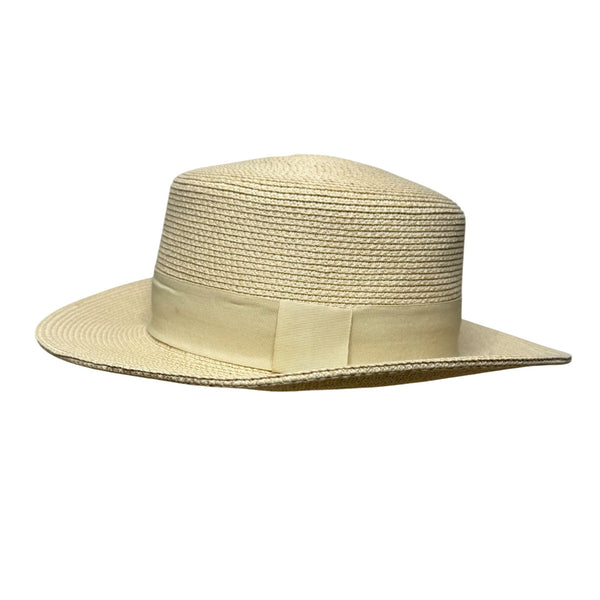 Furtalk Unisex Light Beige Straw Boater Hat M Ribbon Band