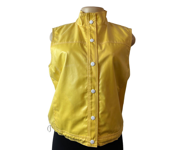 N.R.I Yellow Sleeveless Button Down Vest Jacket W Adjustable Hem Sz 6