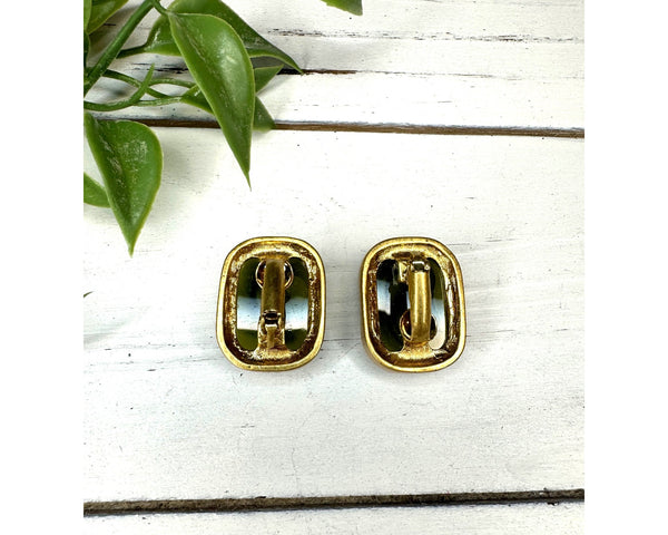 Vintage Gold Tone with Green Rock Clip On Earrings