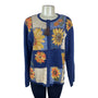 Vintage Heirloom Collectibles Women's Blue Sunflower Cardigan Sweater Size S