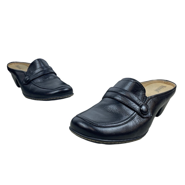 Björndal Women's Black Leather Gena Backless Slip On Comfort Clog Shoes Sz 8.5M