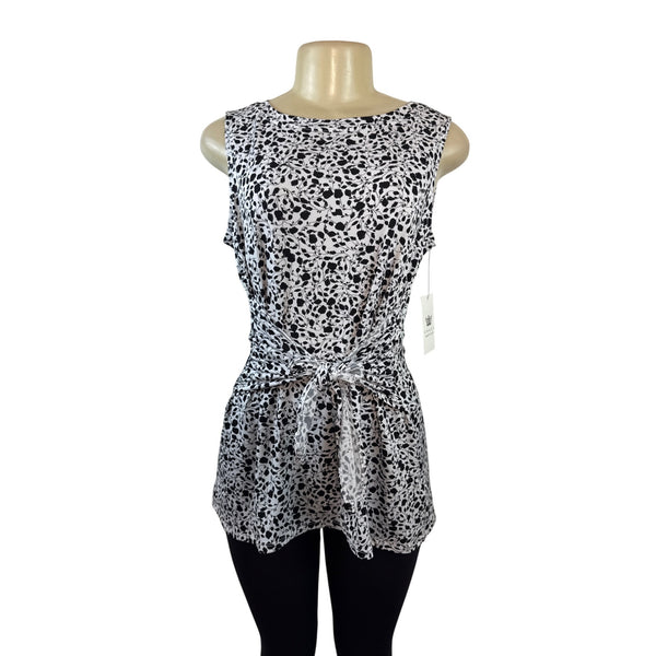 Chaus New York Women's Black & White Sleeveless Wrap Top W/ Waist Tie Sz M - New