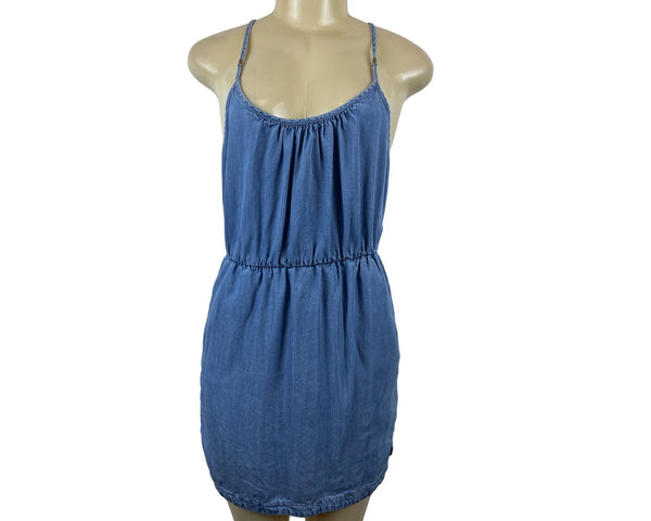 Life In Progress Womens Blue Sleeveless Denim Mini Dress W Pockets Sz S