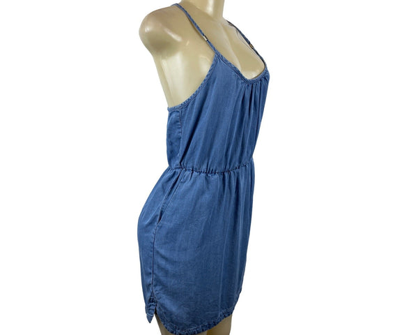 Life In Progress Womens Blue Sleeveless Denim Mini Dress W Pockets Sz S