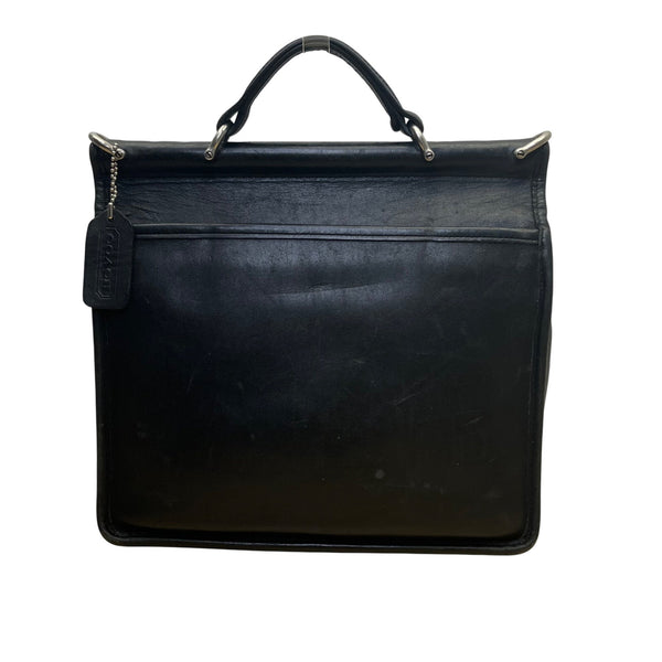Vintage Coach Unisex Black Leather Top Handle Turn Lock Crossbody Bag Size S