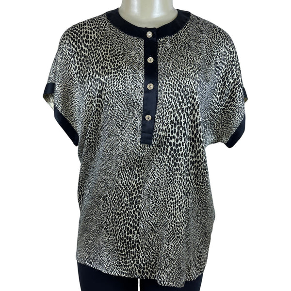 Escada Women's Black Animal Print Silk Top Size 40