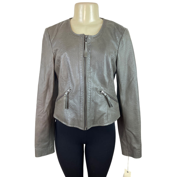 Bagatelle Womens Leather Snake Print Jacket Gray With Zip Closure Size S - New