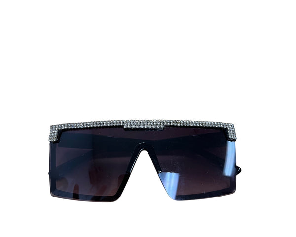 OG Womens Black Rhinestone Shield Sunglasses Vintage-Inspired Style UV Protection One Size