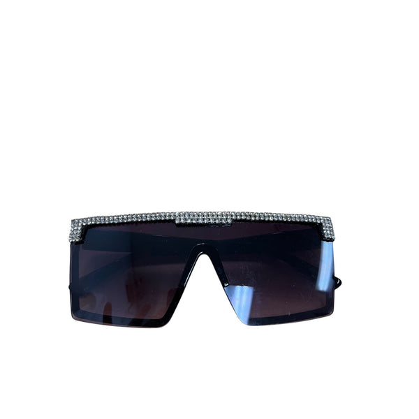 OG Womens Black Rhinestone Shield Sunglasses Vintage-Inspired Style UV Protection One Size