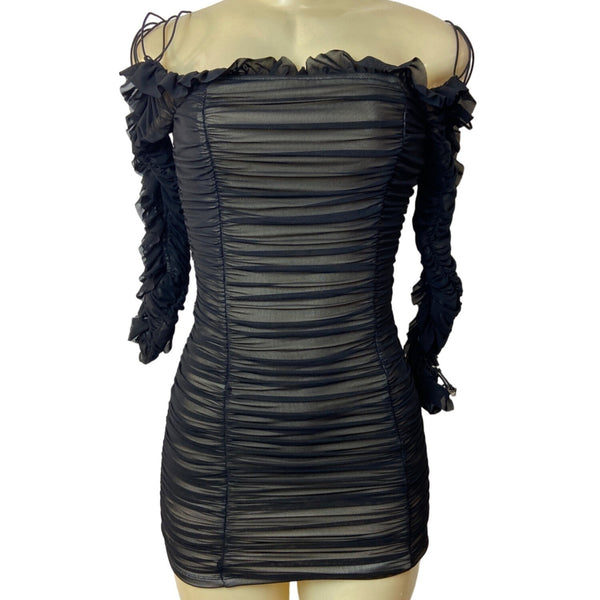 Fashion Nova Women's Black Mesh Bodycon Dress Sz XS - NWT
