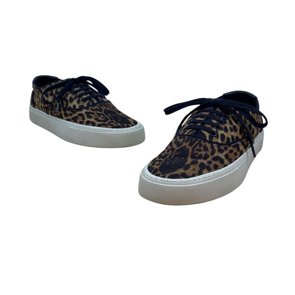 Saint Laurent Women’s Brown & Blue Leopard Print Casual Low-Top Sneakers Sz 38.5