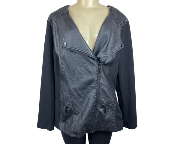 Alfani Womens 2X Black Faux Leather Polyester Biker Style Jacket With Zip Pockets
