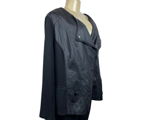 Alfani Womens 2X Black Faux Leather Polyester Biker Style Jacket With Zip Pockets