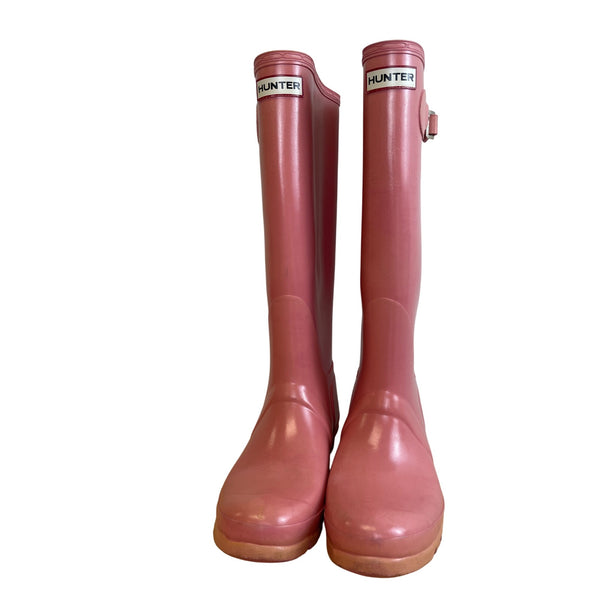 Hunter Womens Pink Gloss Rain Boots Size 7 Durable Waterproof Tall Stylish Practical