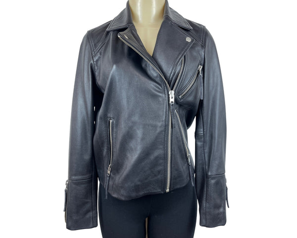 Topshop Womens Black Faux Leather Biker Jacket Size 6