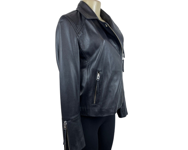 Topshop Womens Black Faux Leather Biker Jacket Size 6