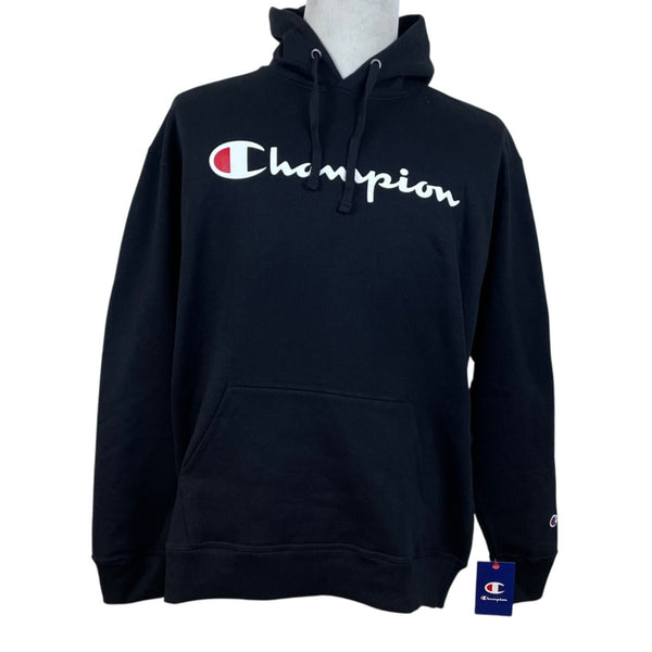 Champion Mens Black Fleece Hoodie Pullover Logo Graphic Long Sleeve Sz XL - New