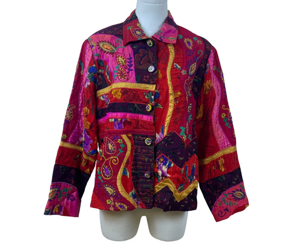 Vintage Sandy Starkman Women's Multicolor Button Up Patchwork Jacket Size L