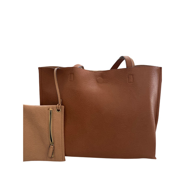 Street Level Womens Brown Faux Leather Tote & Clutch Set