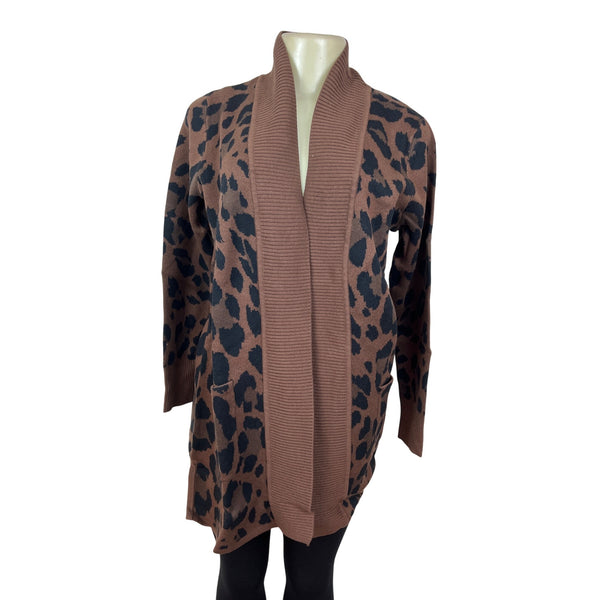 Isaac Mizrahi Live! Leopard Print Cardigan Sweater Brown & Black Knit Sz S - New