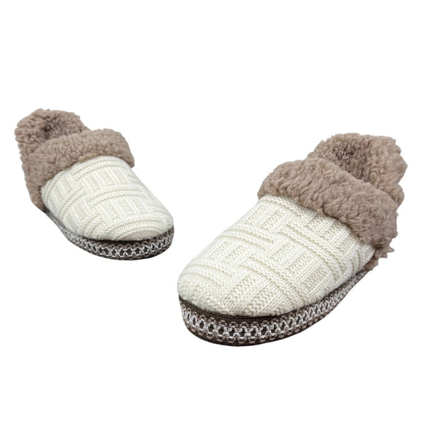 Muk Luks Womens Beige Faux Fur Lining Slip On Knitted Slippers Szize 5-6 - New