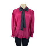 Vintage-Inspired Long Sleeve Blouse W/ Black Bow Tie Neck By Josephine Size 6