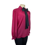 Vintage-Inspired Long Sleeve Blouse W/ Black Bow Tie Neck By Josephine Size 6