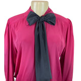 Vintage-Inspired Long Sleeve Blouse W/ Black Bow Tie Neck By Josephine Size 6
