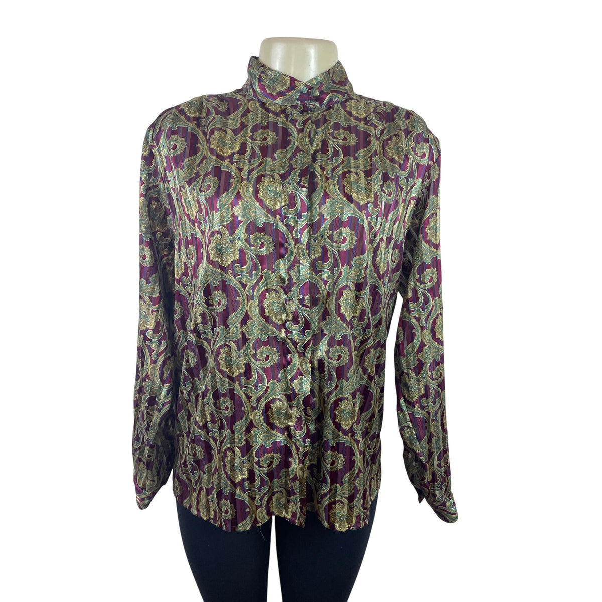 Vintage Yyes St. Clair Paisley Print Button-Up Long Sleeve Blouse Womens Size 12