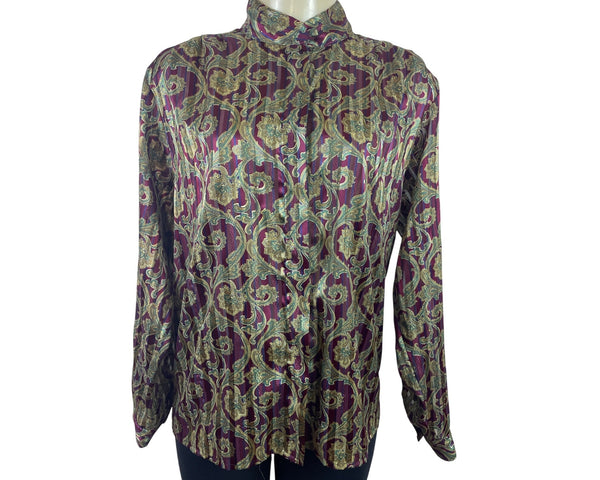 Vintage Yyes St. Clair Paisley Print Button-Up Long Sleeve Blouse Womens Size 12