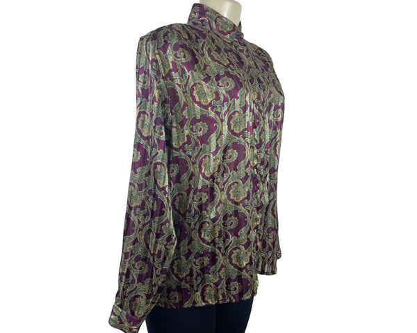 Vintage Yyes St. Clair Paisley Print Button-Up Long Sleeve Blouse Womens Size 12