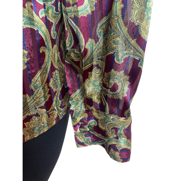 Vintage Yyes St. Clair Paisley Print Button-Up Long Sleeve Blouse Womens Size 12